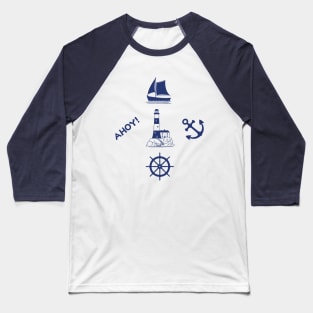 Sailing Illustrative Design Navy Blue Baseball T-Shirt